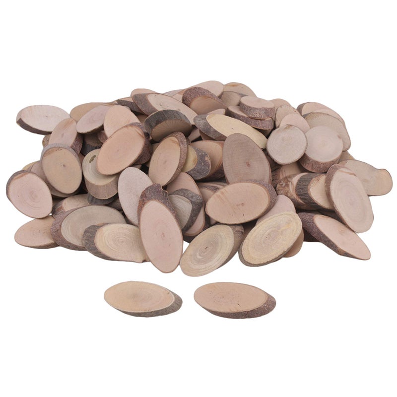 RDEXP Mini 1.57x0.78x0.2inch Natural Pine Wood Oval Shaped Discs Tree Bark Wooden Circles for DIY Crafts Pack of 100 - Image 1